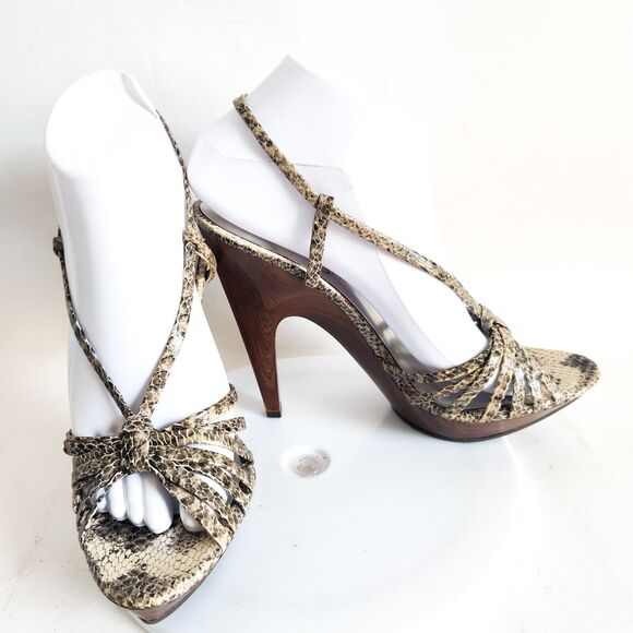 Jessica Simpson Leather Slingback Snakeskin 1" Platform 5" Heels Sexy Size 7 - Picture 6 of 9